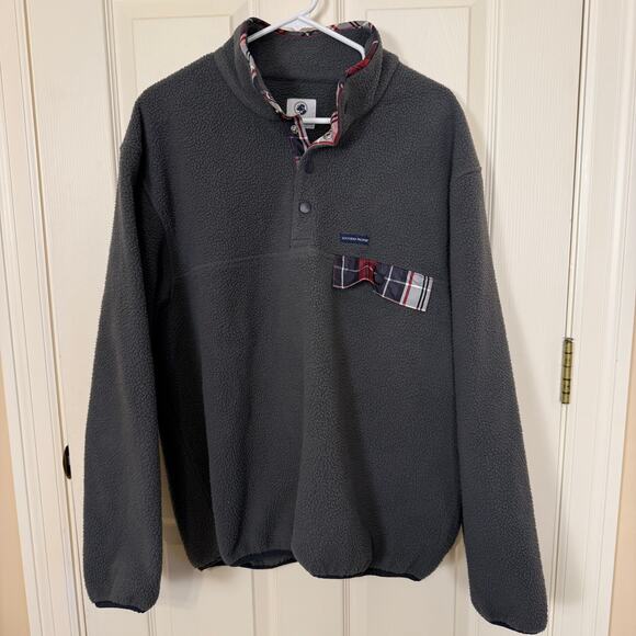 Southern Proper All Prep Fleece Pullover Gray Plaid Trim Snap Front Jacket Men L - Picture 3 of 8